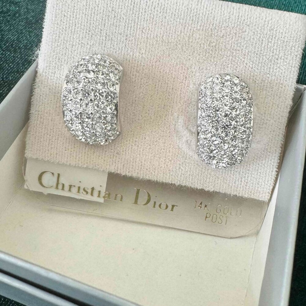 Vintage Dior Rare Silver Pave Half Hoop Earrings